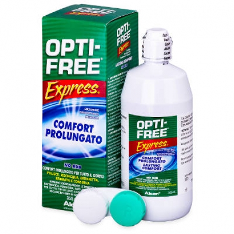 Alcon OPTI-FREE Express | Soluzione unica per la manutenzione delle lenti a contatto morbide. | Contiene porta lenti.